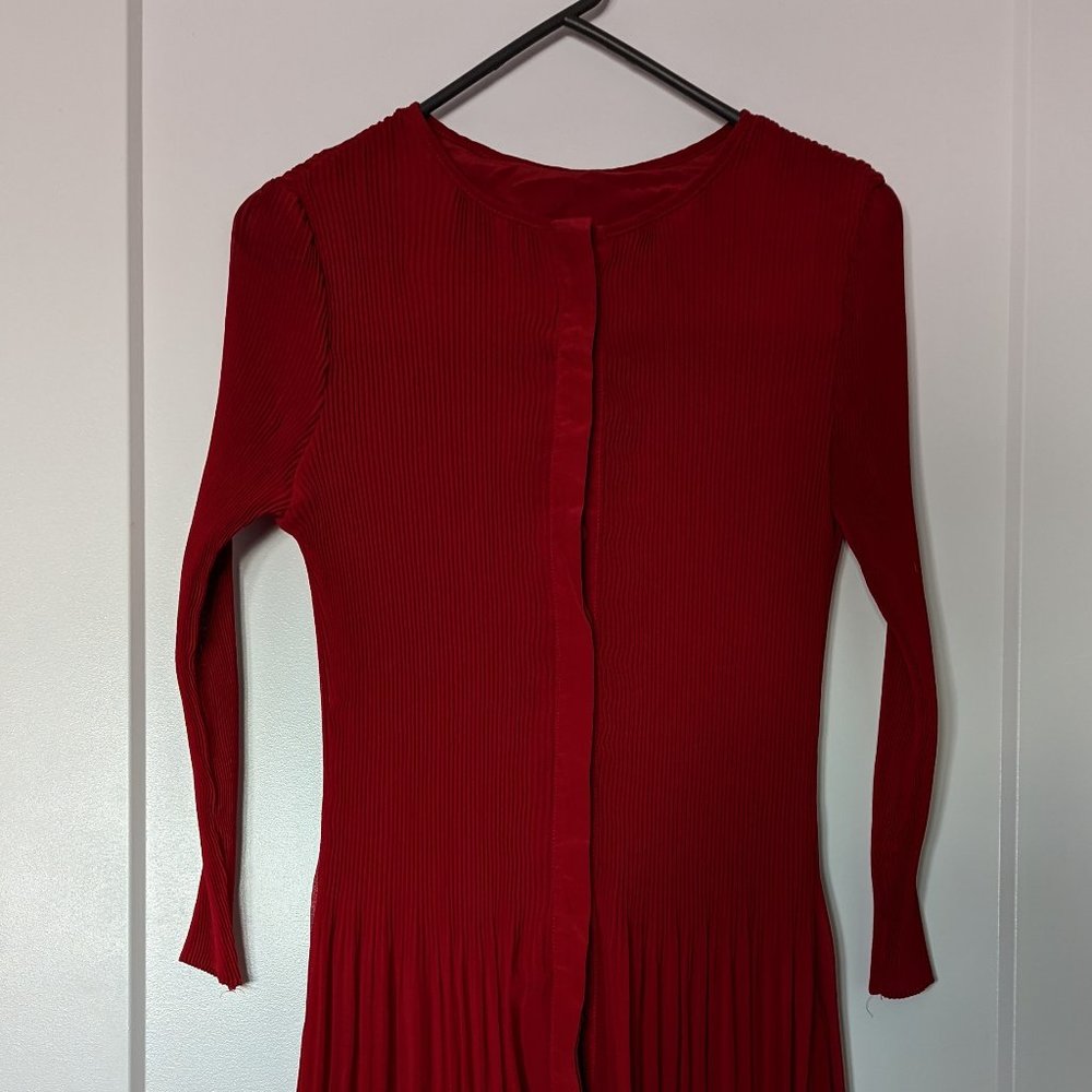 Red Pleated Crepe Dress - Unused